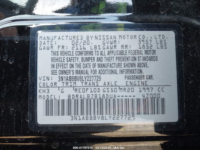 Nissan Sentra S Xtronic Cvt 2020 3N1AB8BV8LY227729 Image 9