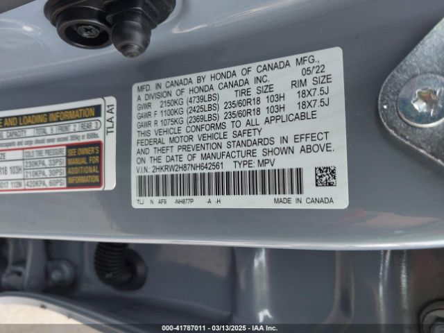 2HKRW2H87NH642561 Honda Cr-v Awd Ex-l