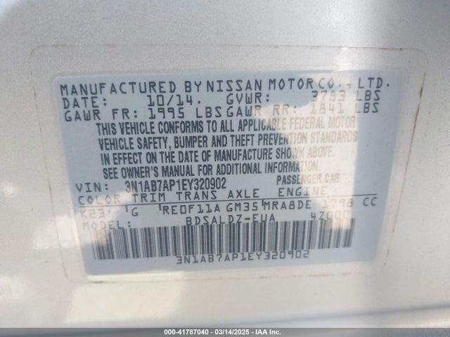 Nissan SENTRA SV 2014 3N1AB7AP1EY320902 Image 9