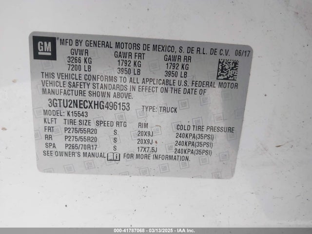 3GTU2NECXHG496153 GMC Sierra 1500 Slt