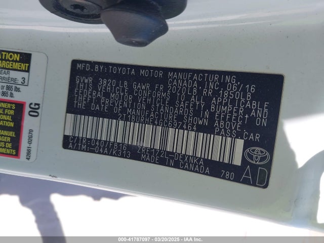 Toyota COROLLA LE 2016 2T1BURHE4GC697464 Image 9