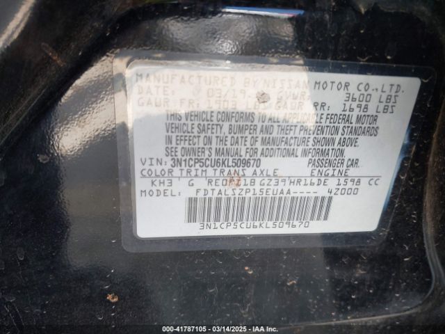 3N1CP5CU6KL509670 Nissan KICKS SV