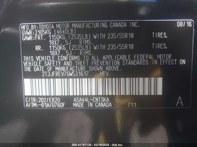 2T3JFREV7GW531617 Toyota RAV4 SE