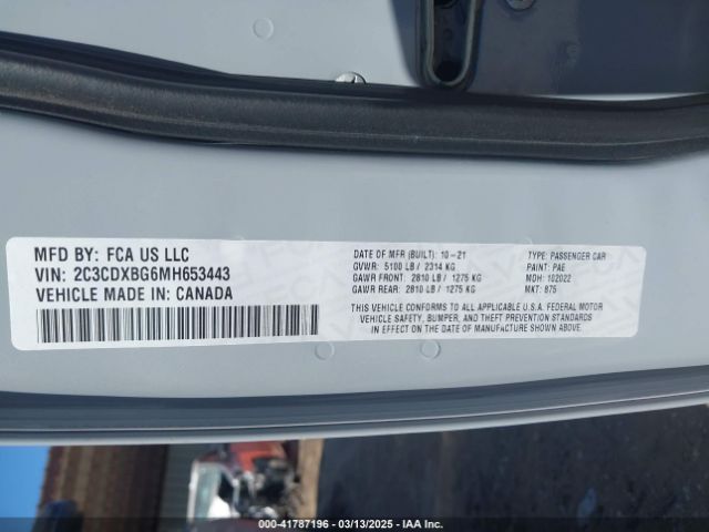 2C3CDXBG6MH653443 Dodge Charger Sxt Rwd