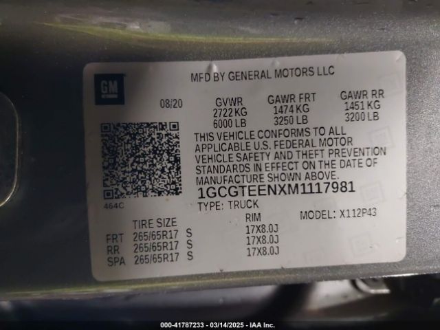 1GCGTEENXM1117981 Chevrolet Colorado 4wd  Short Box Zr2