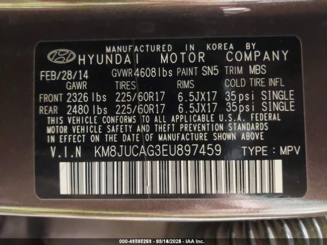 KM8JUCAG3EU897459 Hyundai TUCSON SE