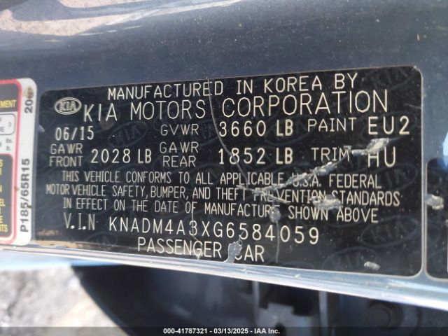 KNADM4A3XG6584059 KIA RIO LX