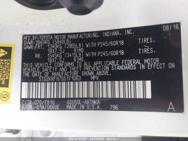 5TDZKRFH7GS171063 Toyota Highlander Le V6