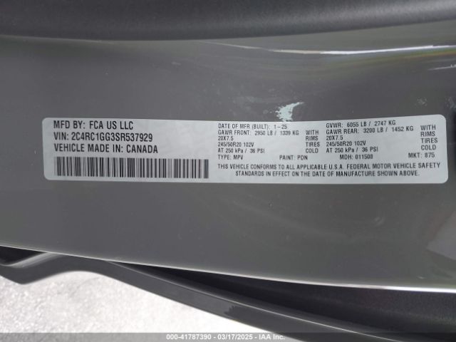 2C4RC1GG3SR537929 Chrysler Pacifica Limited