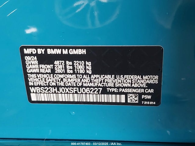 WBS23HJ0XSFU06227 BMW 2025