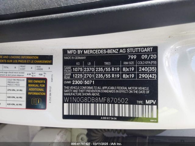 W1N0G8DB8MF870502 Mercedes-Benz Glc 300 Suv