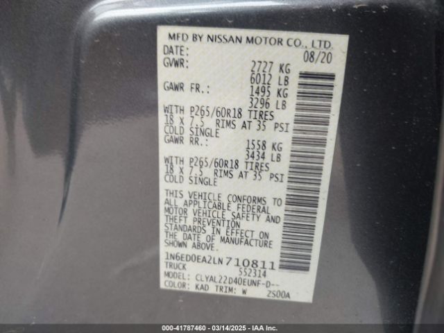 2020 NISSAN FRONTIER 1N6ED0EA2LN710811 Photo 8