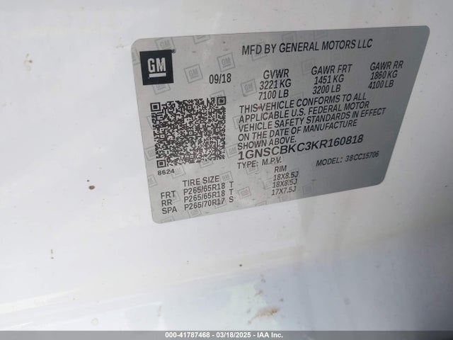 1GNSCBKC3KR160818 Chevrolet Tahoe Lt
