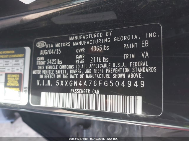 5XXGN4A76FG504949 KIA OPTIMA EX
