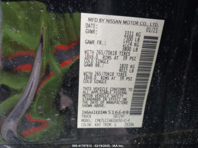 1N6AA1ED1MN516649 Nissan Titan Sv 4x4