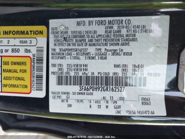 3FA6P0H92GR162527 Ford FUSION SE