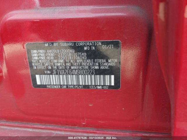JF1VA2E64M9800223 Subaru Wrx Sti