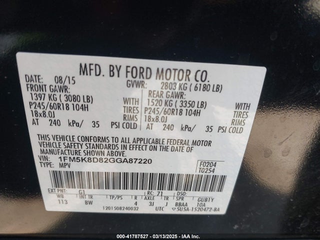 1FM5K8D82GGA87220 Ford EXPLORER XLT