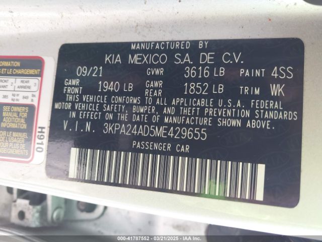 3KPA24AD5ME429655 KIA RIO LX