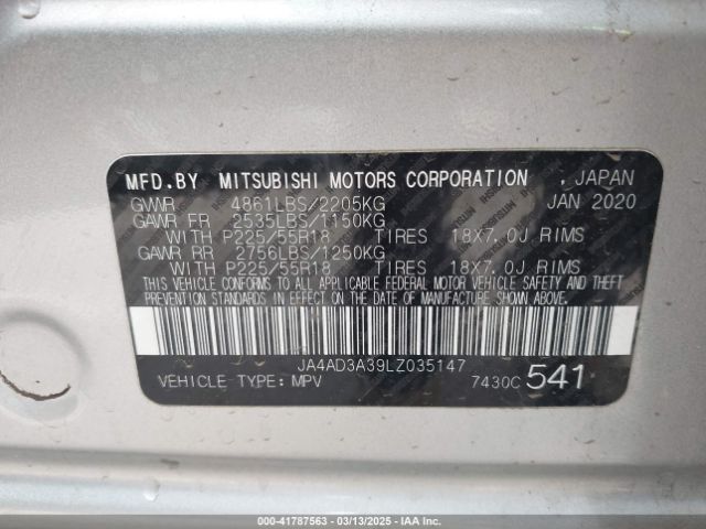 JA4AD3A39LZ035147 Mitsubishi Outlander Le 2.4/se 2.4/sel 2.4/sp 2.4