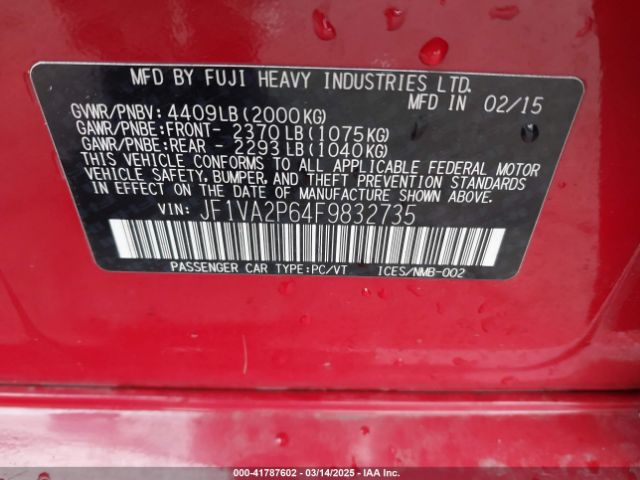JF1VA2P64F9832735 Subaru Wrx Sti
