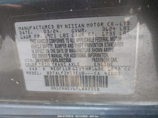 3N1CN8EV6RL882358 Nissan Versa 1.6 Sv