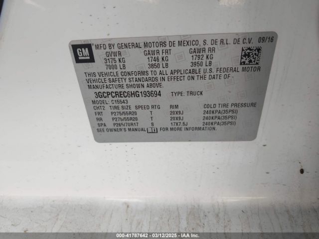 3GCPCREC6HG193694 Chevrolet Silverado 1500 1lt