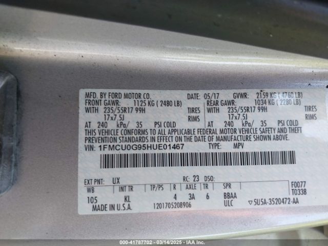 1FMCU0G95HUE01467 Ford ESCAPE SE