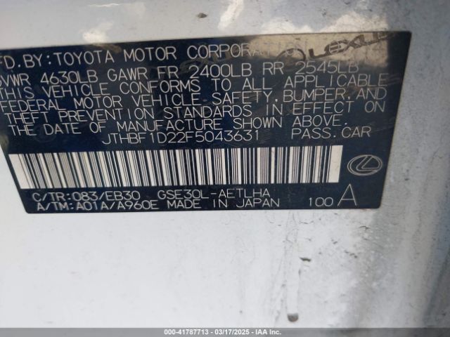 JTHBF1D22F5043631 Lexus IS 250