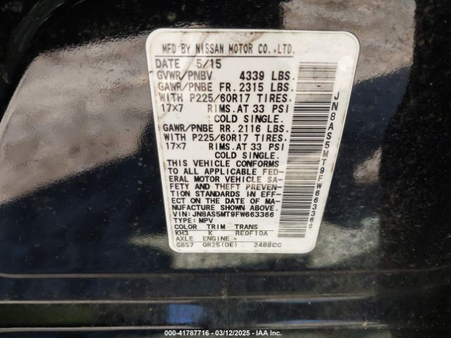JN8AS5MT9FW663366 Nissan Rogue Select S