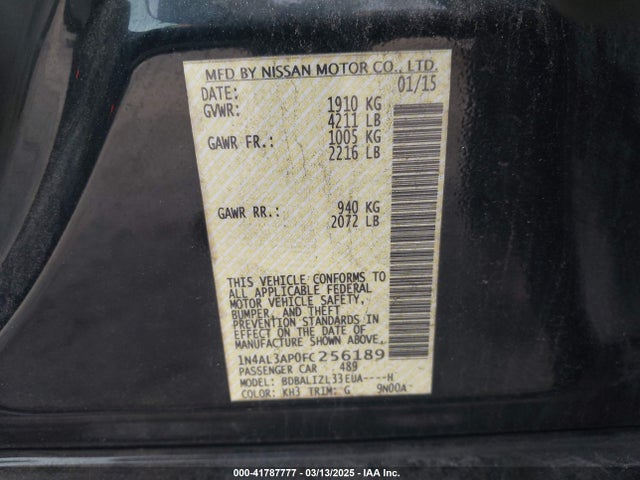 Nissan Altima 2.5 Sv 2015 1N4AL3AP0FC256189 Image 9