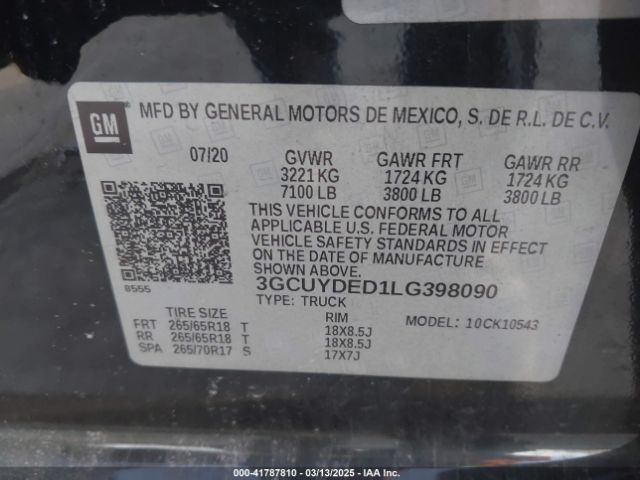 3GCUYDED1LG398090 Chevrolet Silverado 1500 4wd  Short Bed Lt