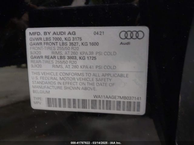 WA11AAGE7MB037141 Audi E-tron Sportback Premium Quattro