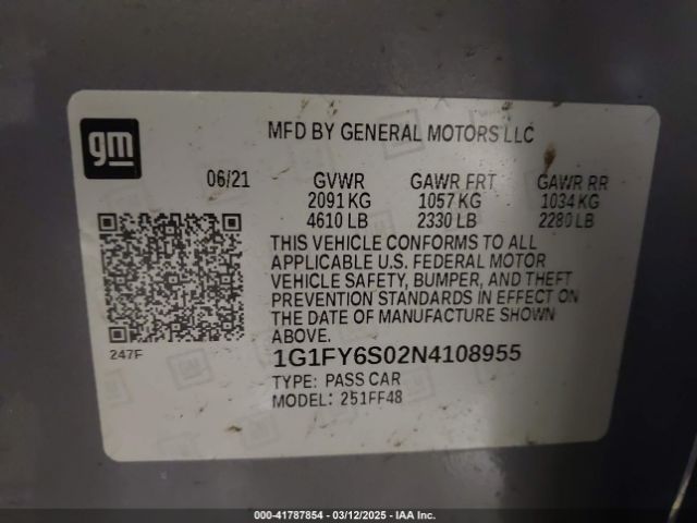 1G1FY6S02N4108955 Chevrolet Bolt Euv Fwd Lt