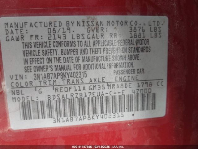 2019 NISSAN SENTRA 3N1AB7AP8KY402315 Photo 8