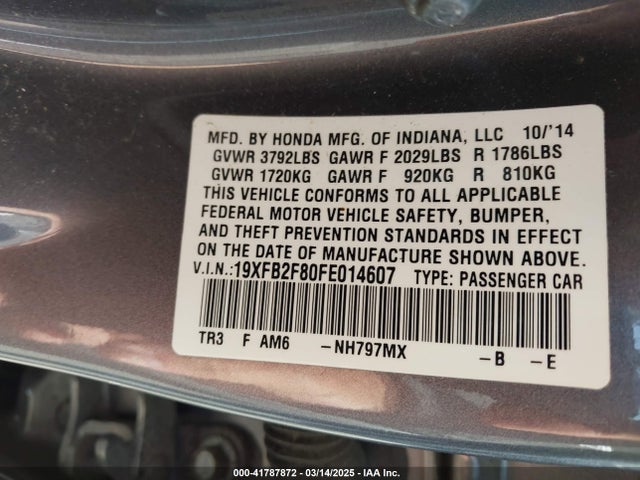 Honda CIVIC EX 2015 19XFB2F80FE014607 Image 9