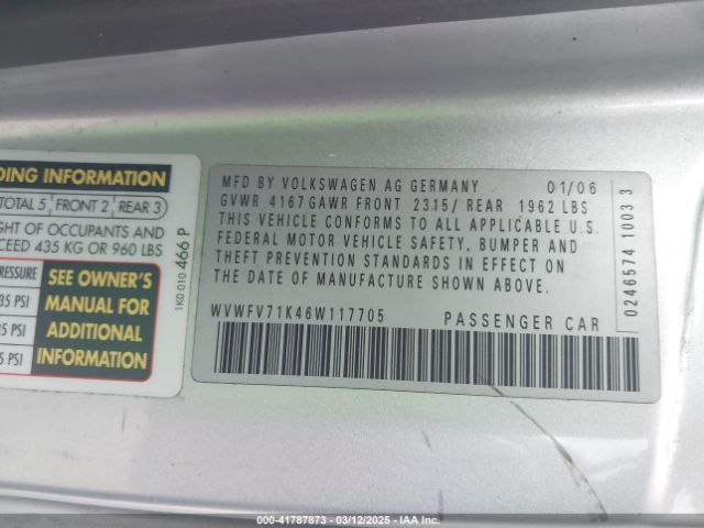 2006 VOLKSWAGEN GTI WVWFV71K46W117705 Photo 8