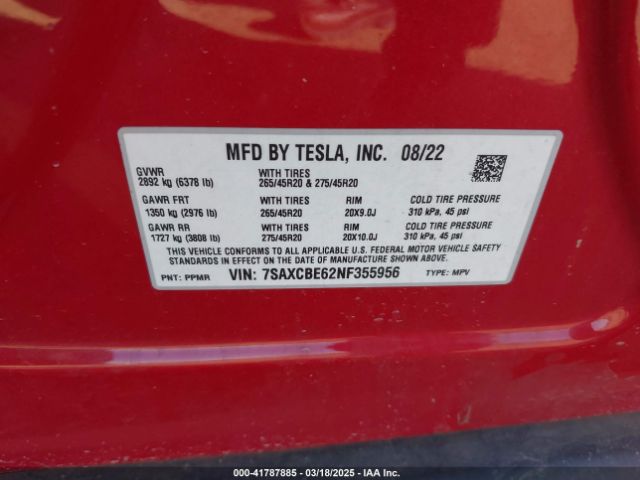 7SAXCBE62NF355956 Tesla Model X Plaid Tri Motor All-wheel Drive