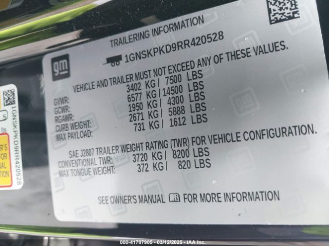 1GNSKPKD9RR420528 Chevrolet Tahoe 4wd Z71