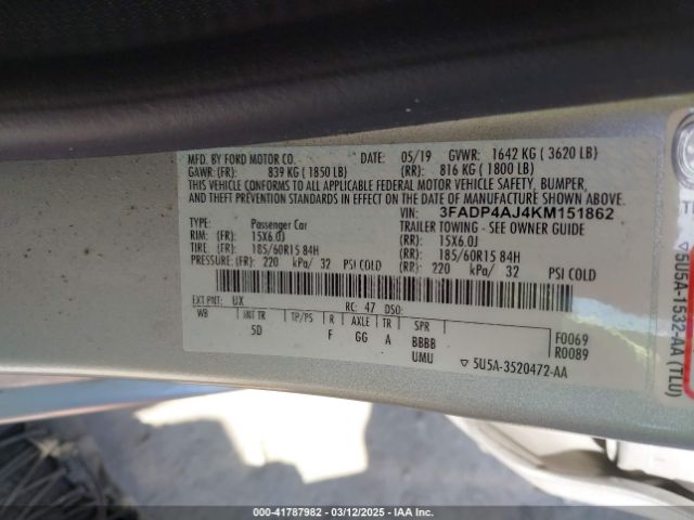 3FADP4AJ4KM151862 Ford FIESTA S