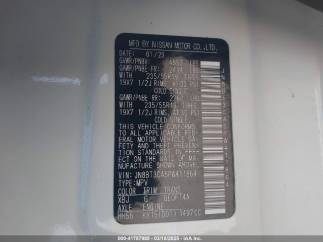 JN8BT3CA5PW411864 Nissan Rogue Sl Fwd