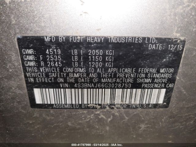 4S3BNAJ66G3028753 Subaru Legacy 2.5i Limited