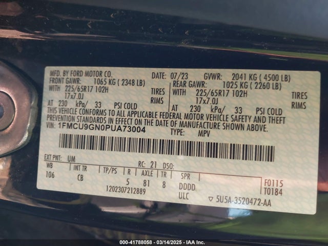 1FMCU9GN0PUA73004 Ford Escape Active