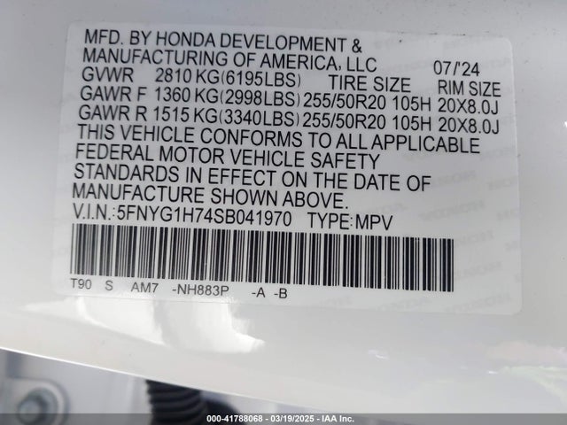 5FNYG1H74SB041970 Honda Pilot Touring