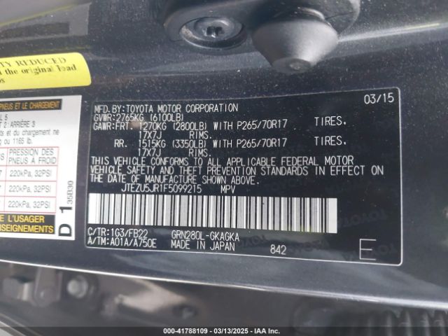 JTEZU5JR1F5099215 Toyota 4RUNNER SR5