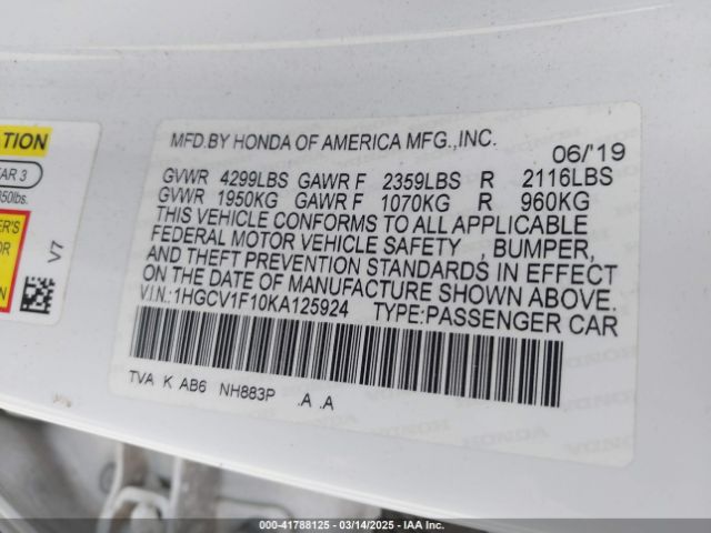 1HGCV1F10KA125924 Honda ACCORD LX
