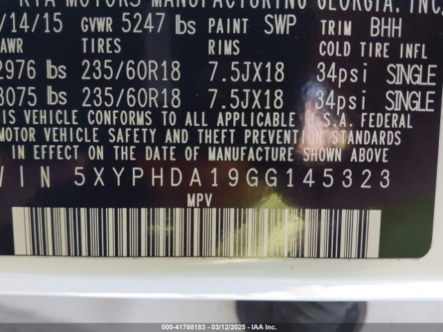 2016 KIA SORENTO 5XYPHDA19GG145323 Photo 8