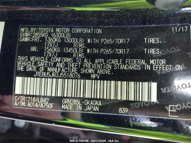 JTEBU5JR3J5518076 Toyota 4runner Sr5 Premium