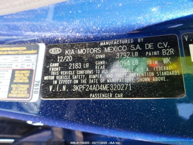 3KPF24AD4ME320271 KIA Forte Lxs