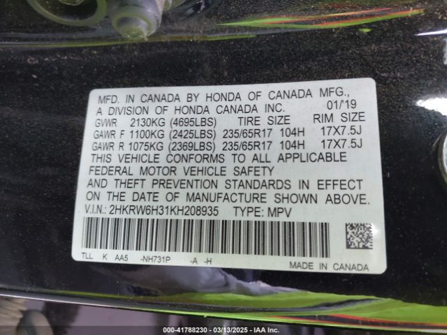 2HKRW6H31KH208935 Honda CR-V LX
